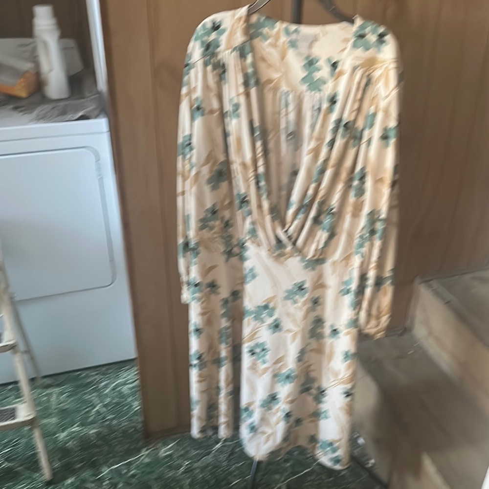 H&M Floral Print Dress in Cream and Teal